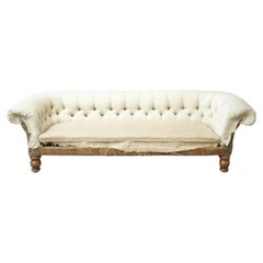 Antique Victorian deep buttoned scroll arm chesterfield sofa