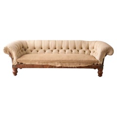 Antique Victorian deep buttoned scroll arm chesterfield sofa