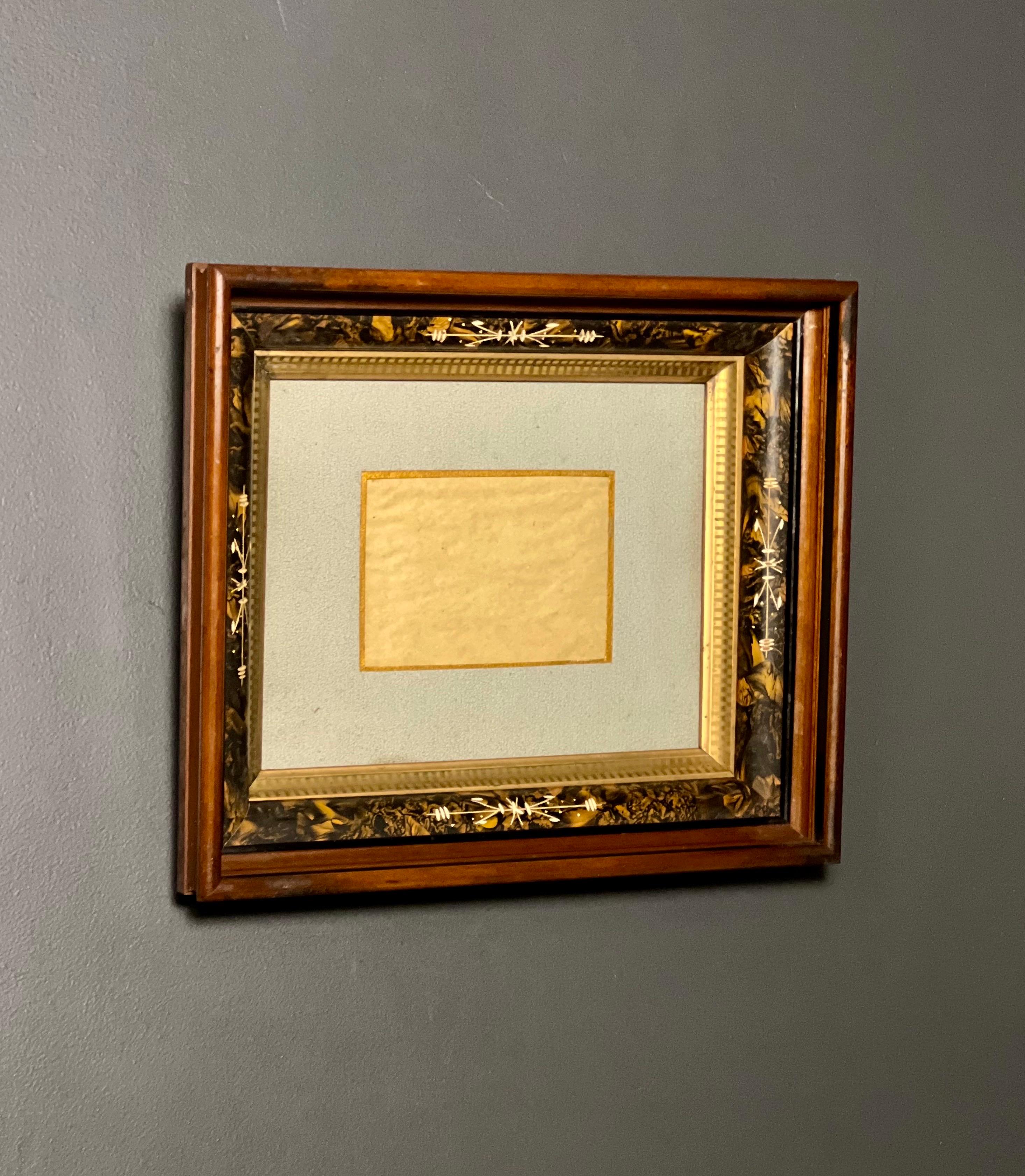 Victorian Deep Well Walnut Frame with Gilt Accents, Matted Under Glass For Sale 5
