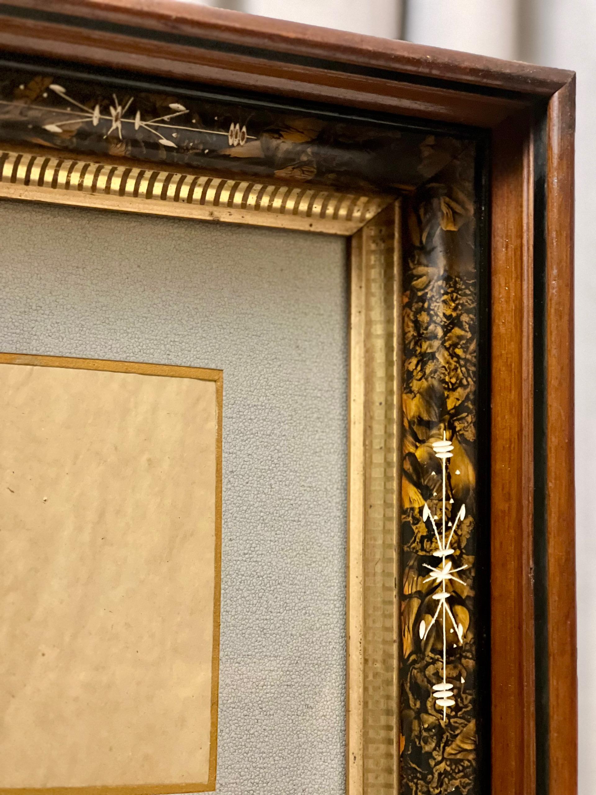 19th Century Victorian Deep Well Walnut Frame with Gilt Accents, Matted Under Glass For Sale