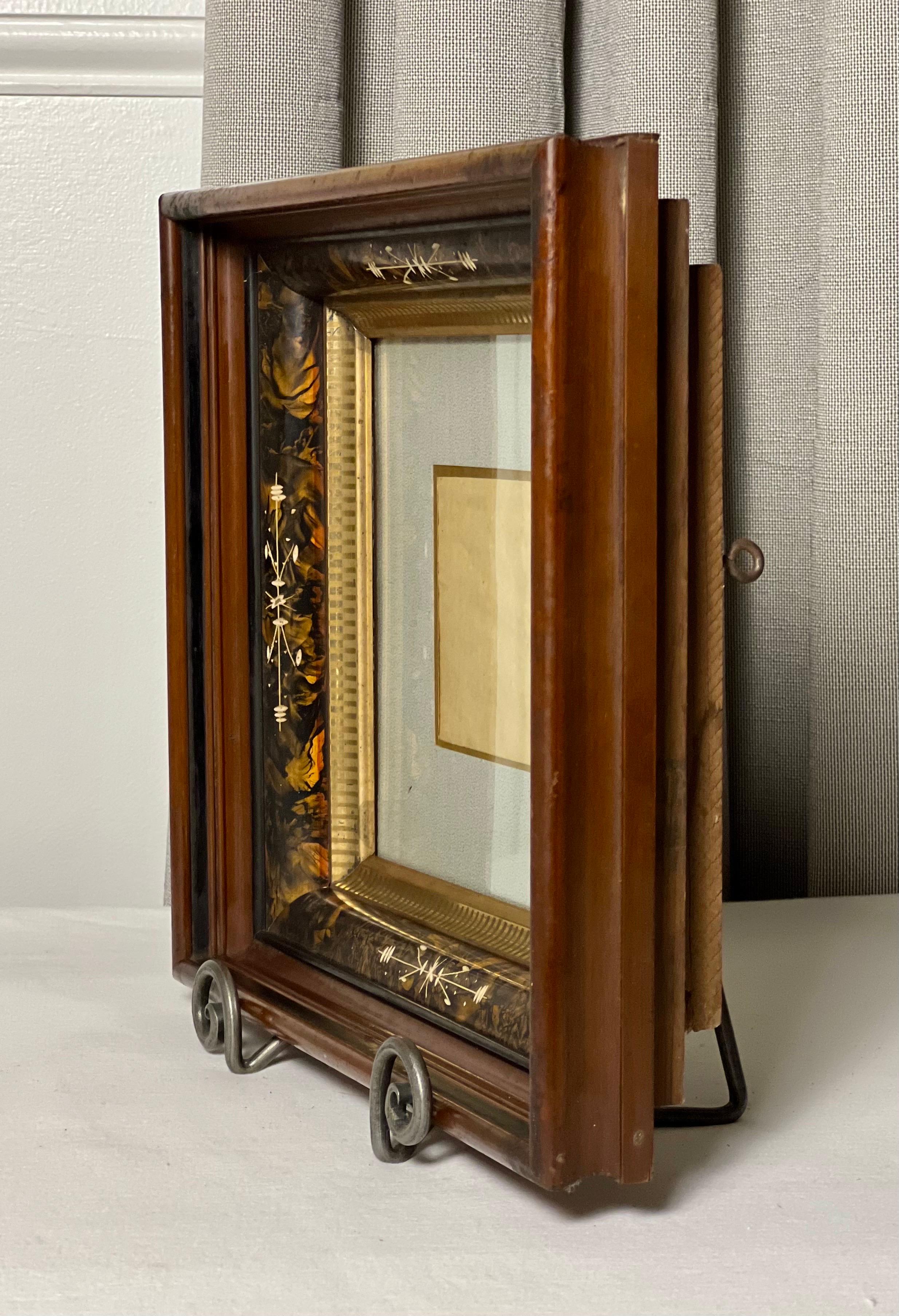 Victorian Deep Well Walnut Frame with Gilt Accents, Matted Under Glass For Sale 2