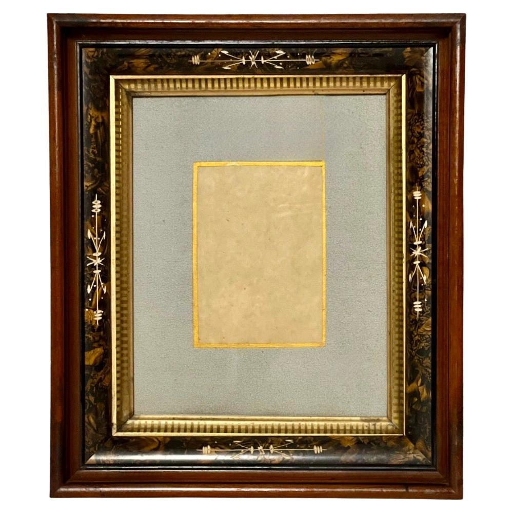 Victorian Deep Well Walnut Frame with Gilt Accents, Matted Under Glass For Sale