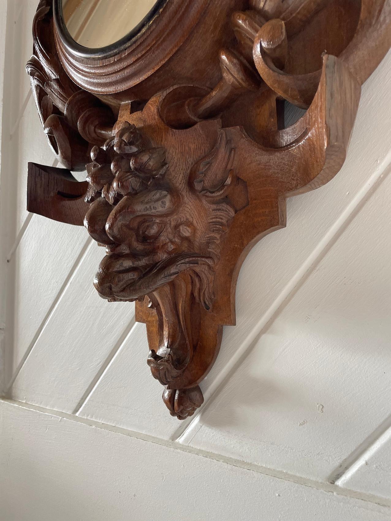 English Victorian Deeply Carved Oak Framed Mirror