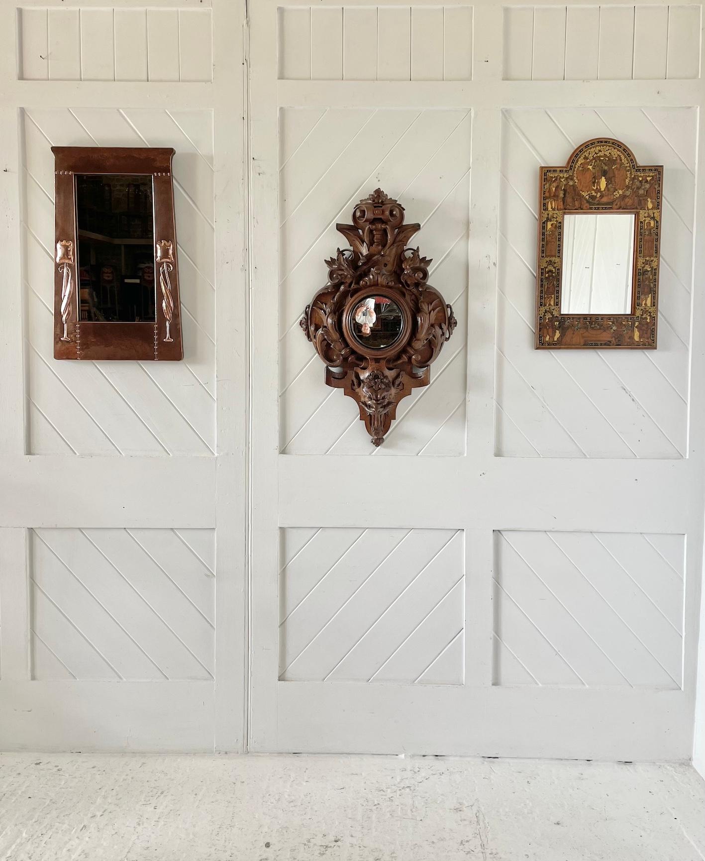 Glass Victorian Deeply Carved Oak Framed Mirror