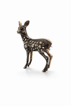 Victorian Deer Brooch, Circa 1850, Rose Cut Diamonds and Sapphire Eyes in Silver