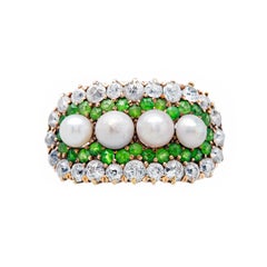 Victorian Demantoid Diamond and Pearl Cluster Ring