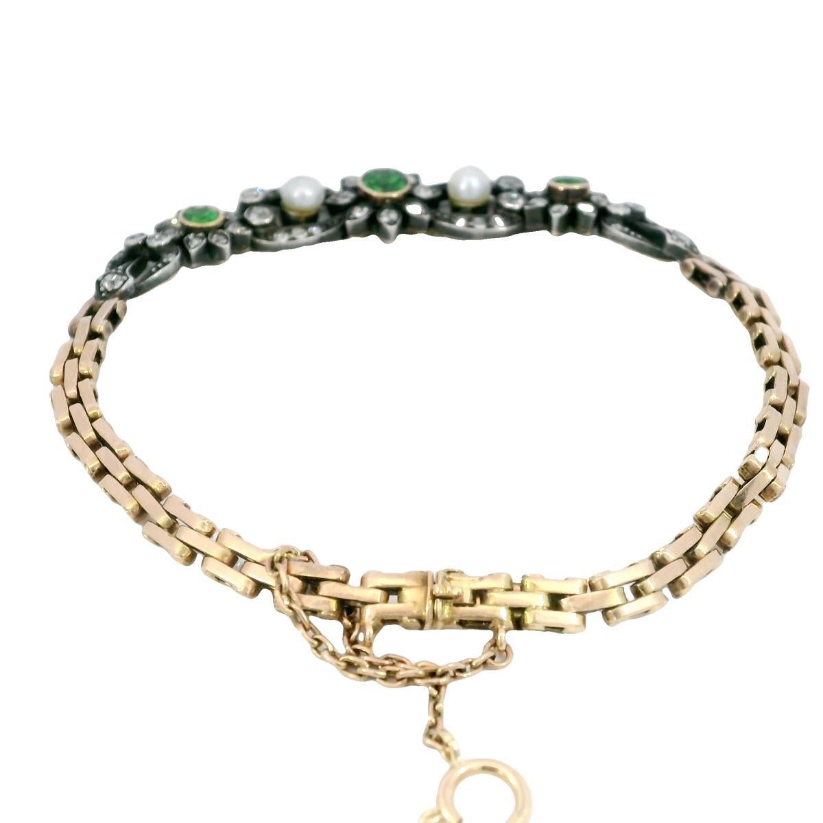 Victorian Demantoid Diamond Bracelet with Pearls 15kt Fit Size 6.5
