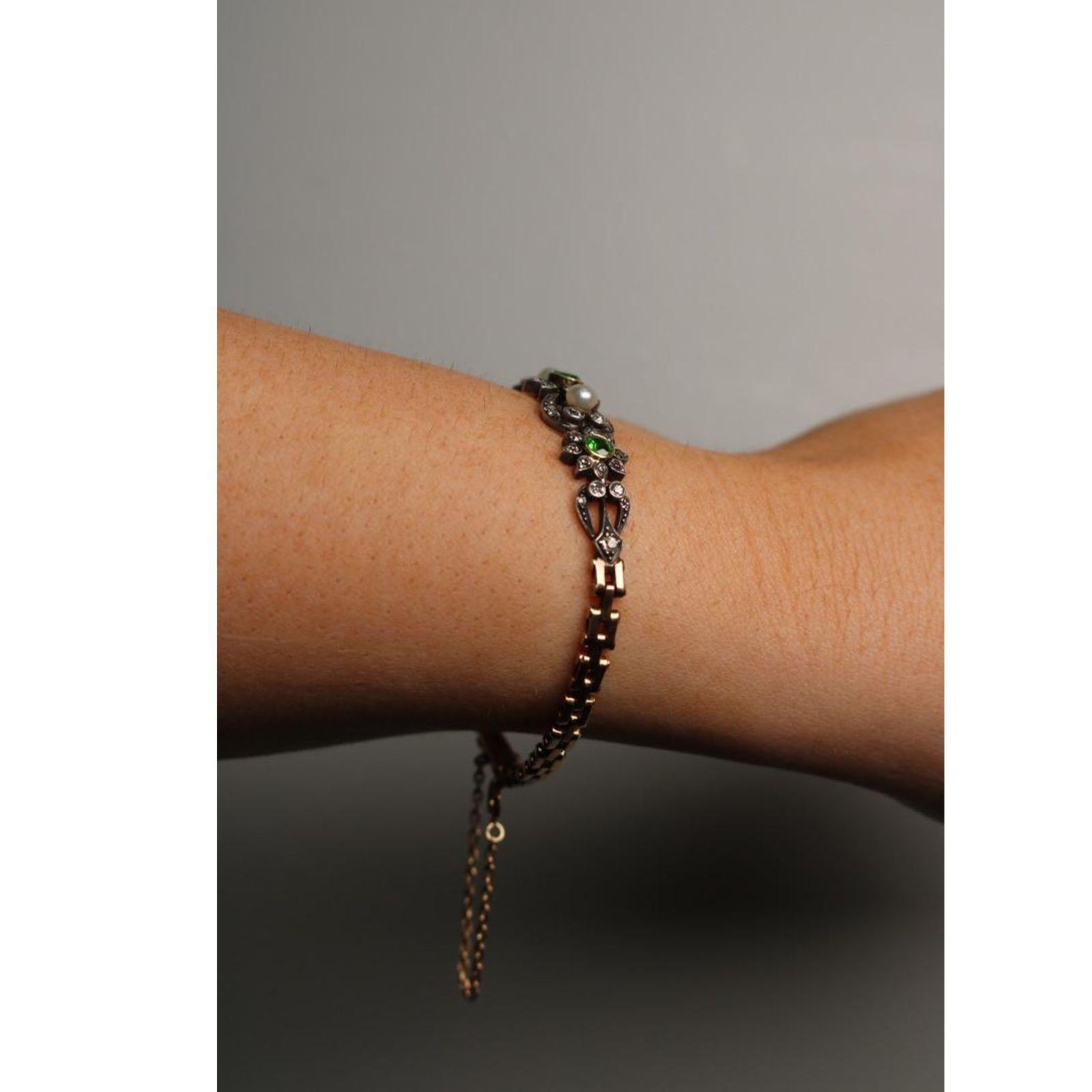 Victorian Demantoid Diamond Bracelet with Pearls 15kt Fit Size 6.5