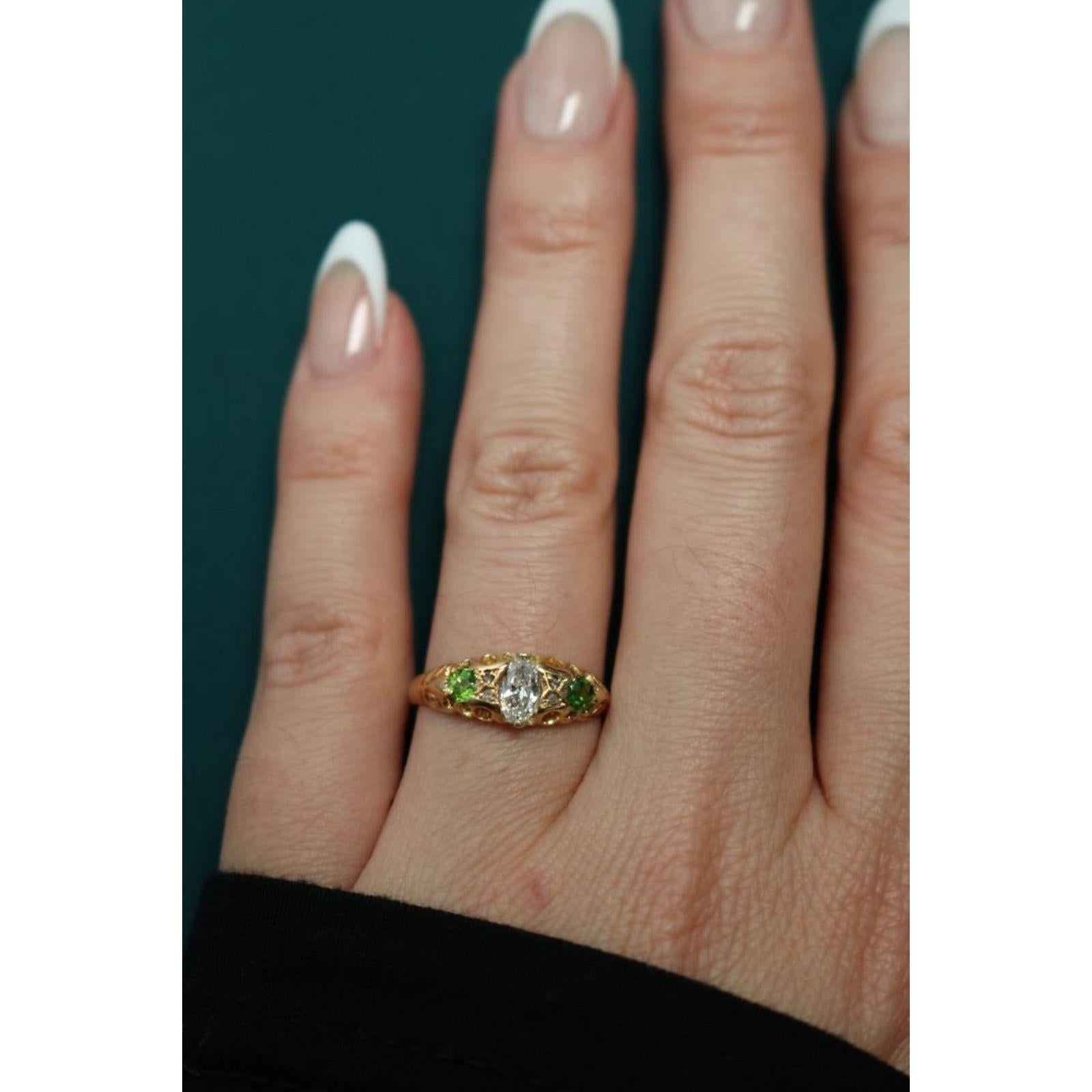 Viktorianischer Demantoid Diamantring 18K Gelbgold Englisch ~0.7ctw im Angebot 7