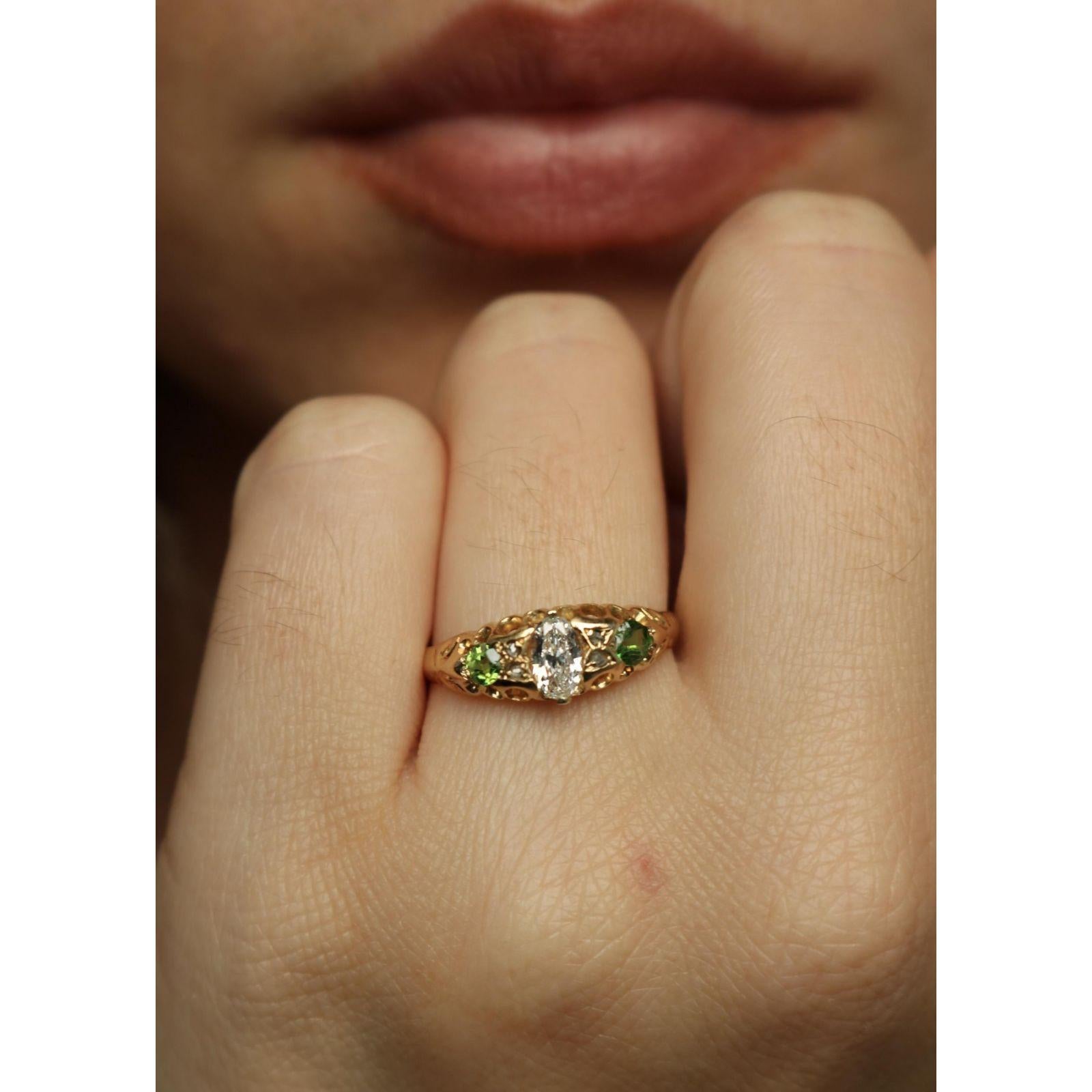 Viktorianischer Demantoid Diamantring 18K Gelbgold Englisch ~0.7ctw im Angebot 8