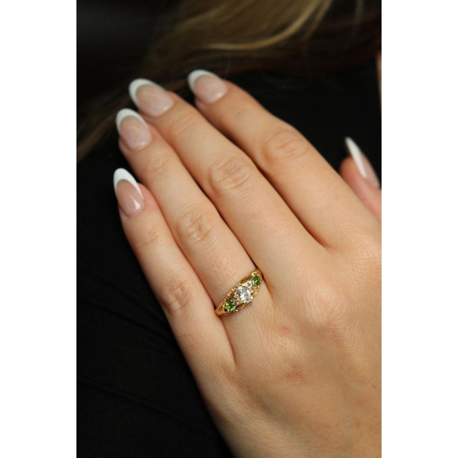 Viktorianischer Demantoid Diamantring 18K Gelbgold Englisch ~0.7ctw im Angebot 11