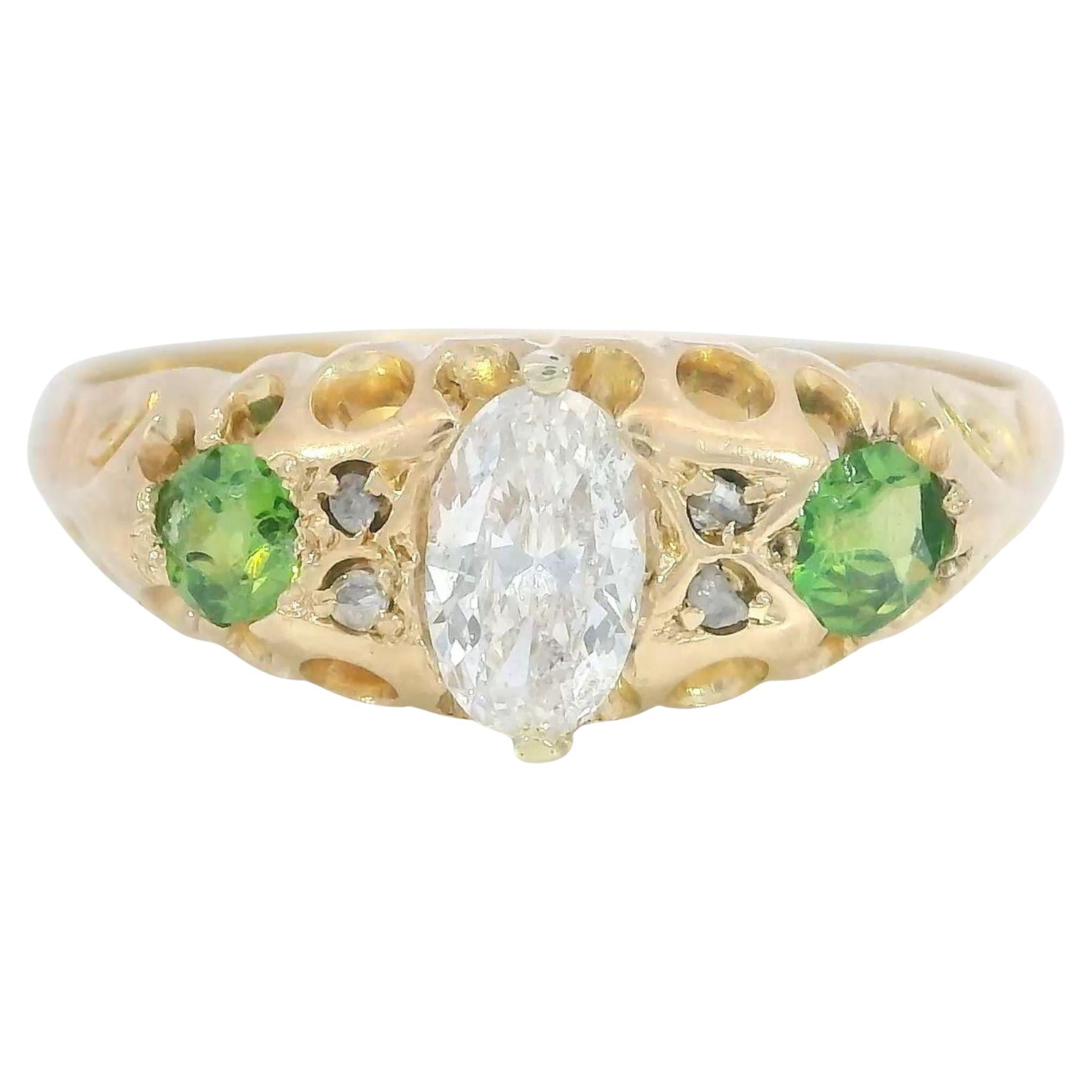 Viktorianischer Demantoid Diamantring 18K Gelbgold Englisch ~0.7ctw im Angebot