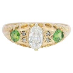 Victorian Demantoid Diamond Ring 18K Yellow Gold English ~0.7ctw