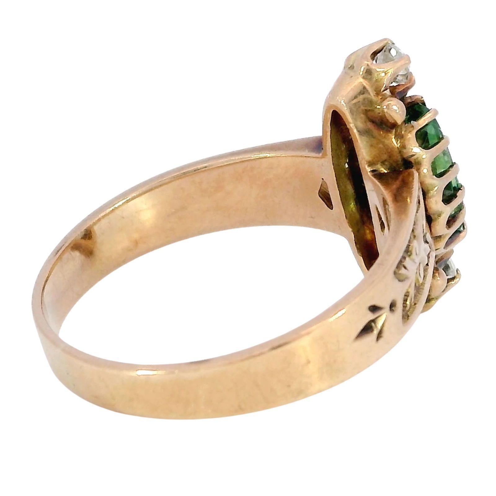 Victorian Demantoid Diamond Three Stone Ring 14K Rose Gold ~1.31ctw en vente 1