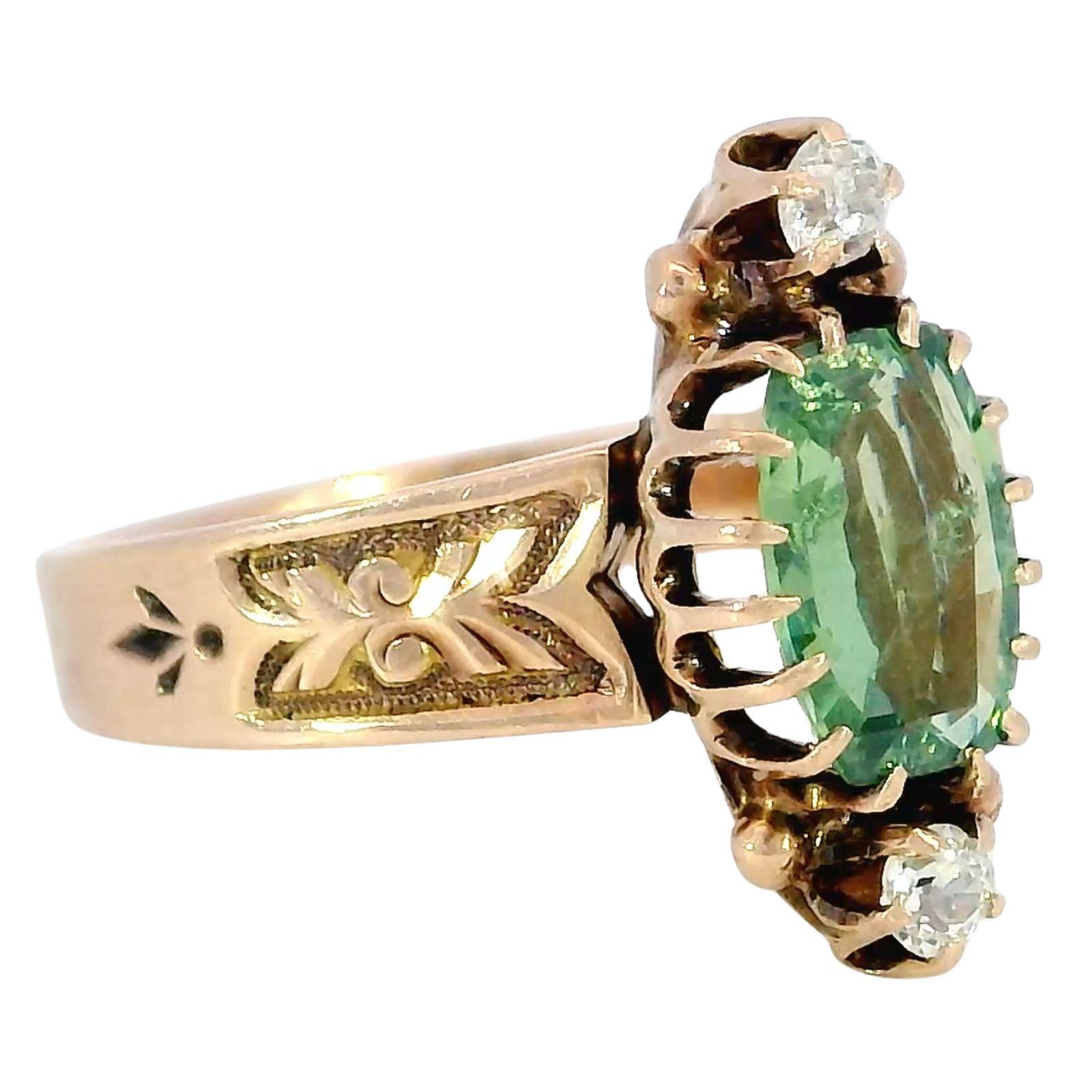 Victorian Demantoid Diamond Three Stone Ring 14K Rose Gold ~1.31ctw en vente 3