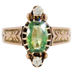 Viktorianischer Demantoid-Diamant-Drei-Stein-Ring 14K Rose Gold ~1,31ctw