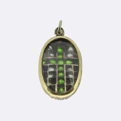 Victorian Demantoid Garnet and Diamond Cross Locket Pendant