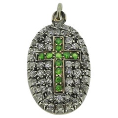 Victorian Demantoid Garnet and Diamond Cross Locket Pendant