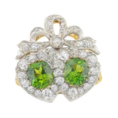 Victorian Demantoid Garnet and Diamond Double Heart Ring