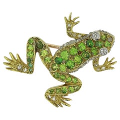 Victorian Demantoid Garnet and Diamond Frog Brooch