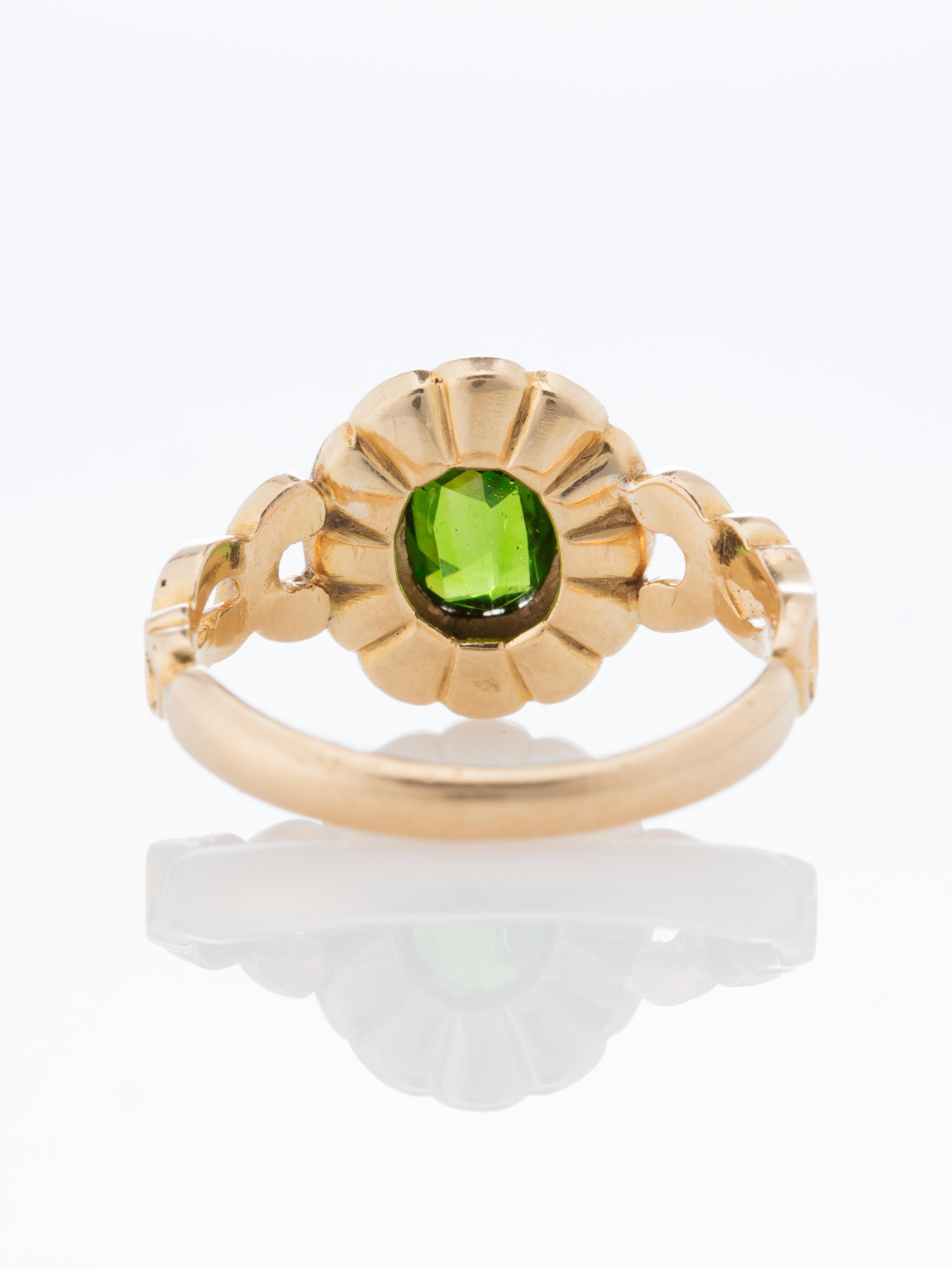 Victorian Demantoid Garnet and Natural Pearls Cluster Ring For Sale 1