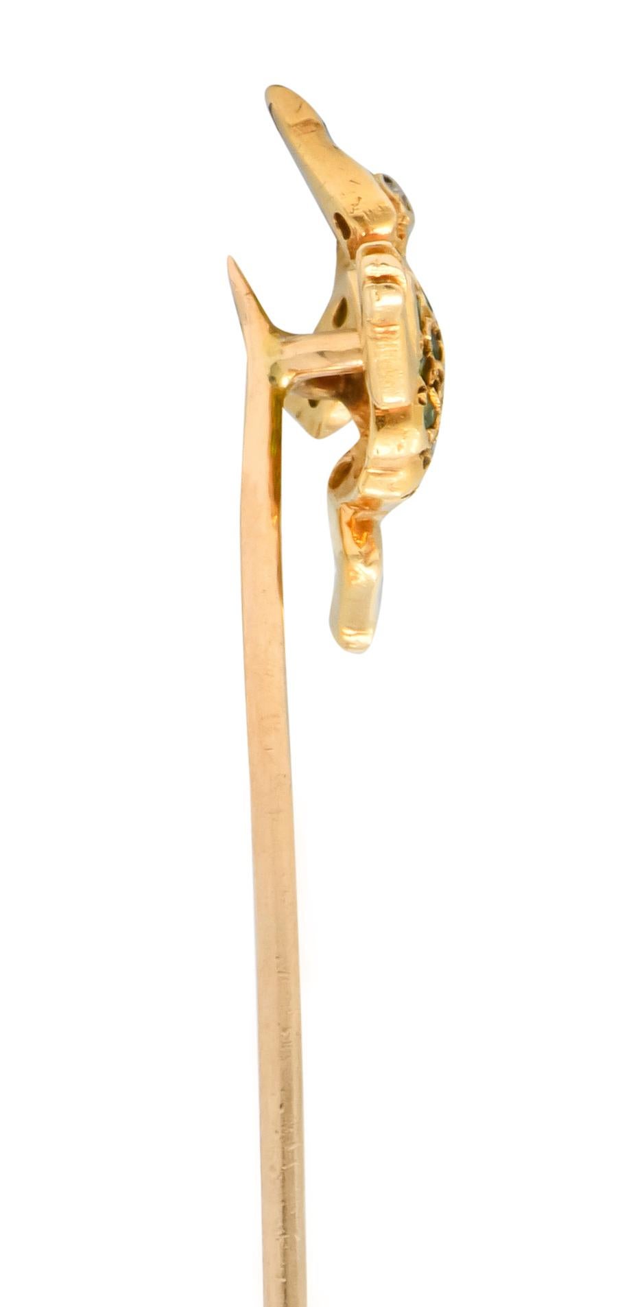 Frosch-Anstecknadel aus 14 Karat Gold mit viktorianischem Demantoid-Granat und Diamant im Zustand „Hervorragend“ im Angebot in Philadelphia, PA