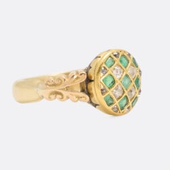 Victorian Demantoid Garnet Diamond Chequerboard Ring