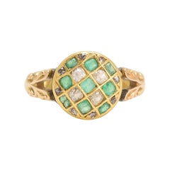 Victorian Demantoid Garnet Diamond Chequerboard Ring