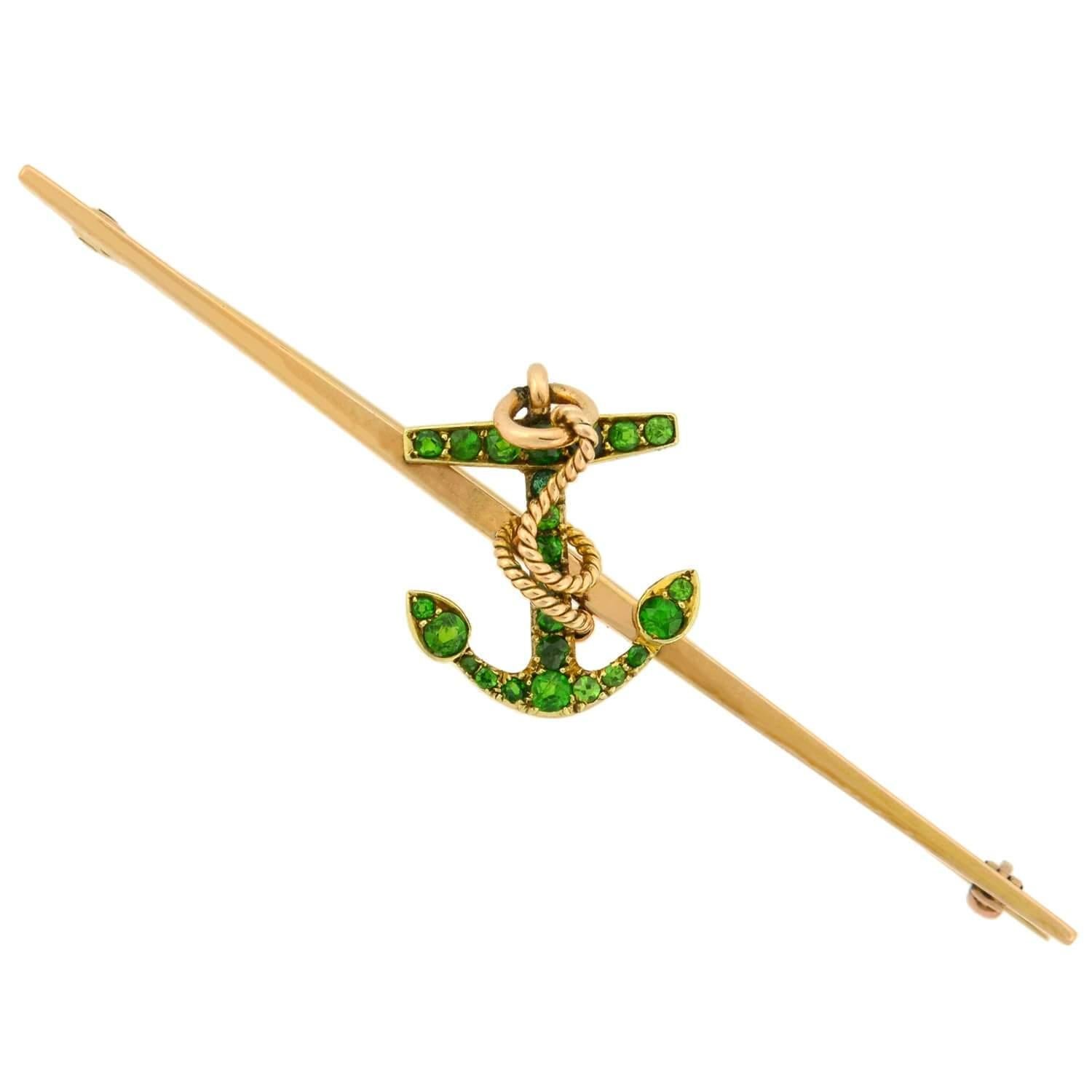 Victorian Demantoid Garnet Nautical Anchor Bar Pin