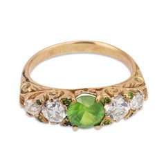 Victorian demantoid garnet old European cut diamond 14k yellow gold ring