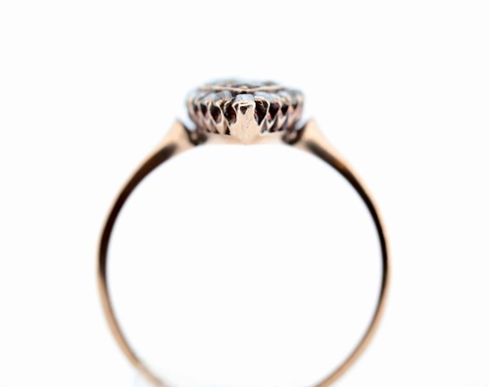 Victorian Demantoid Garnet & Rose Cut Diamond Navette Ring In Good Condition For Sale In Boston, MA