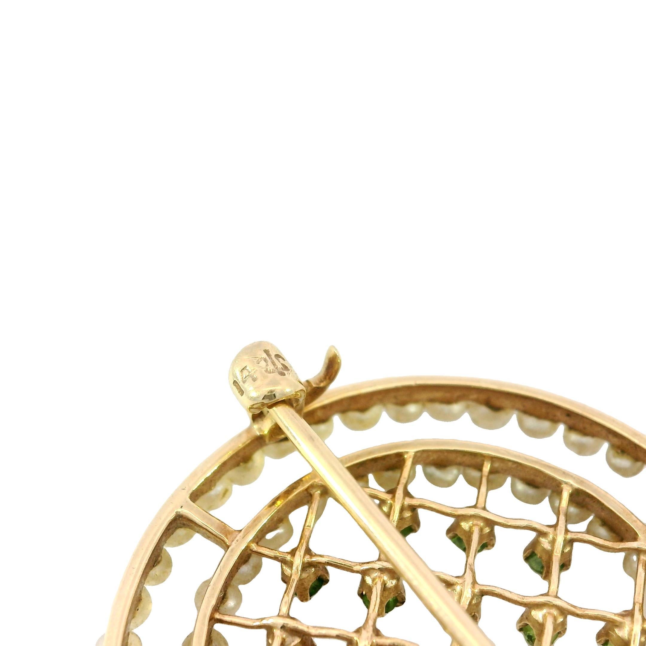 De las mujeres Broche Victoriano Colgante Demantoide Halo Perla Oro Amarillo 14K en venta