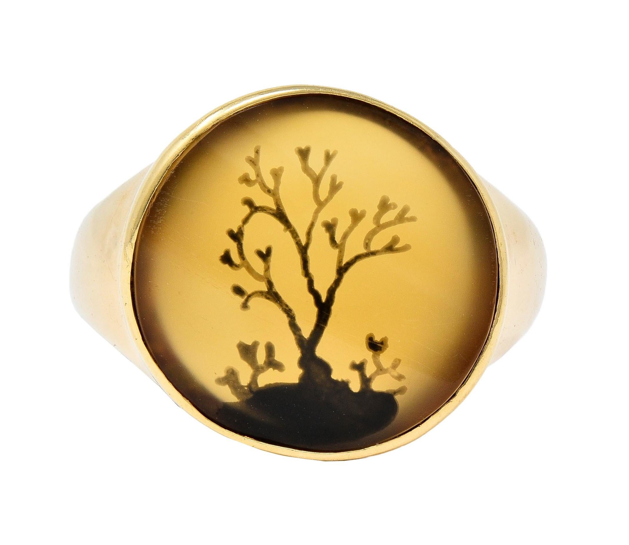 Victorian Dendritic Agate 10 Karat Yellow Gold Antique Tree Of Life Signet Ring 5