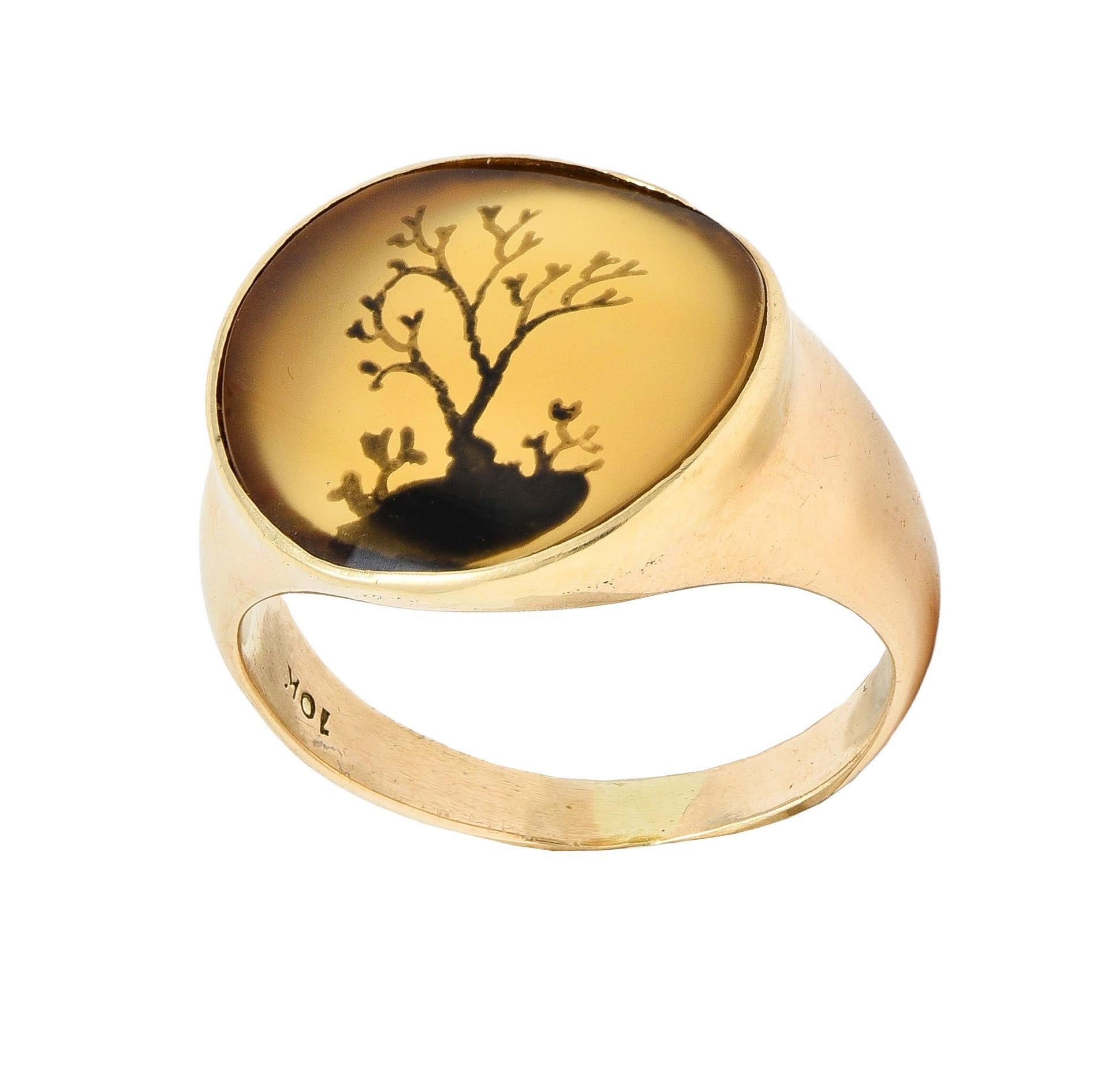 Victorian Dendritic Agate 10 Karat Yellow Gold Antique Tree Of Life Signet Ring 4