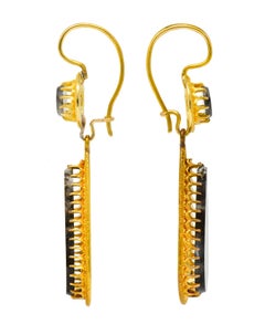 Victorian Dendritic Agate 18 Karat Gold Articulated Day Night Drop Earrings