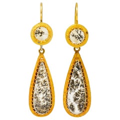 Victorian Dendritic Agate 18 Karat Gold Articulated Day Night Drop Earrings