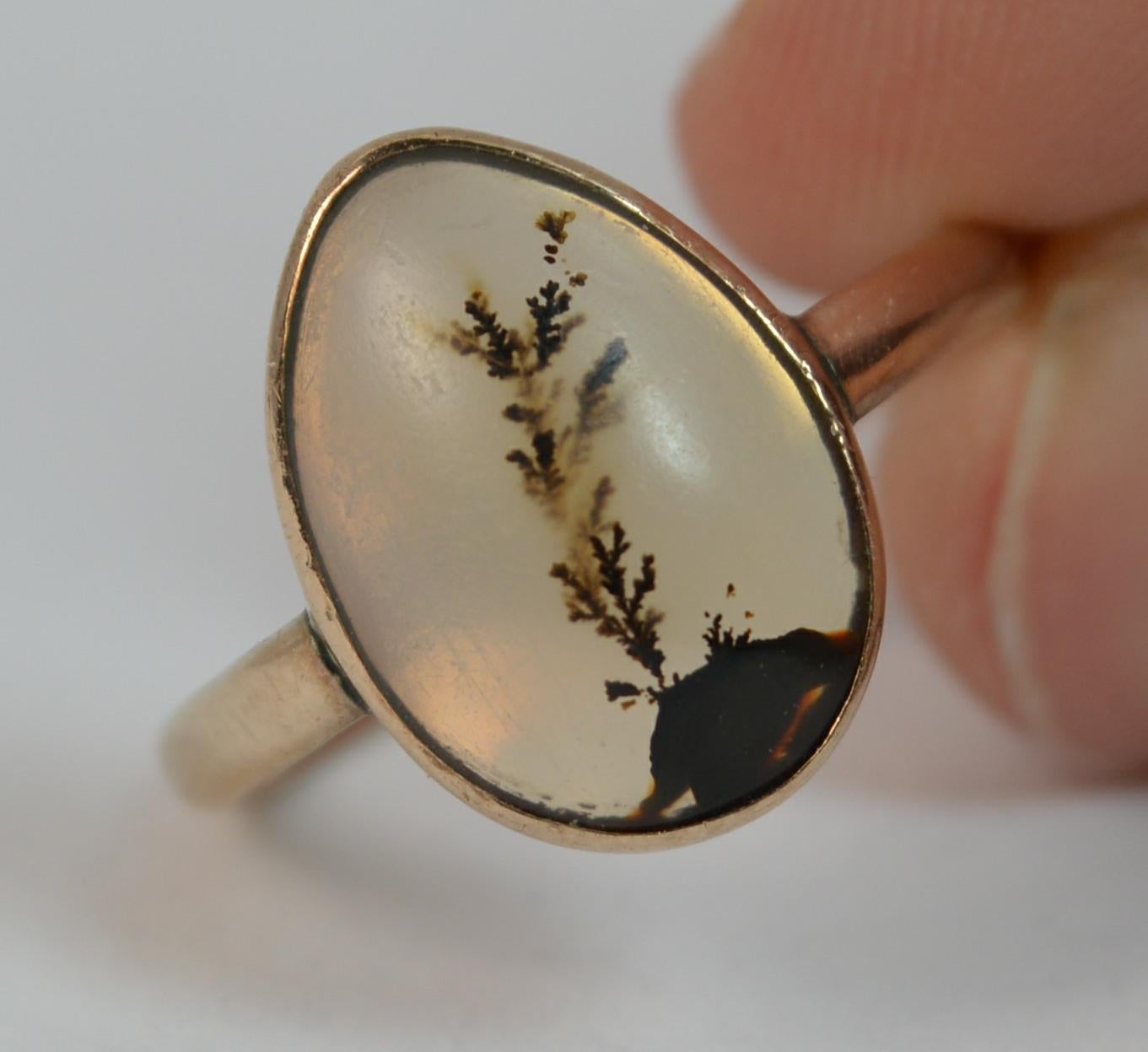 Victorian Dendritic Agate and 9 Carat Rose Gold Solitaire Ring 6