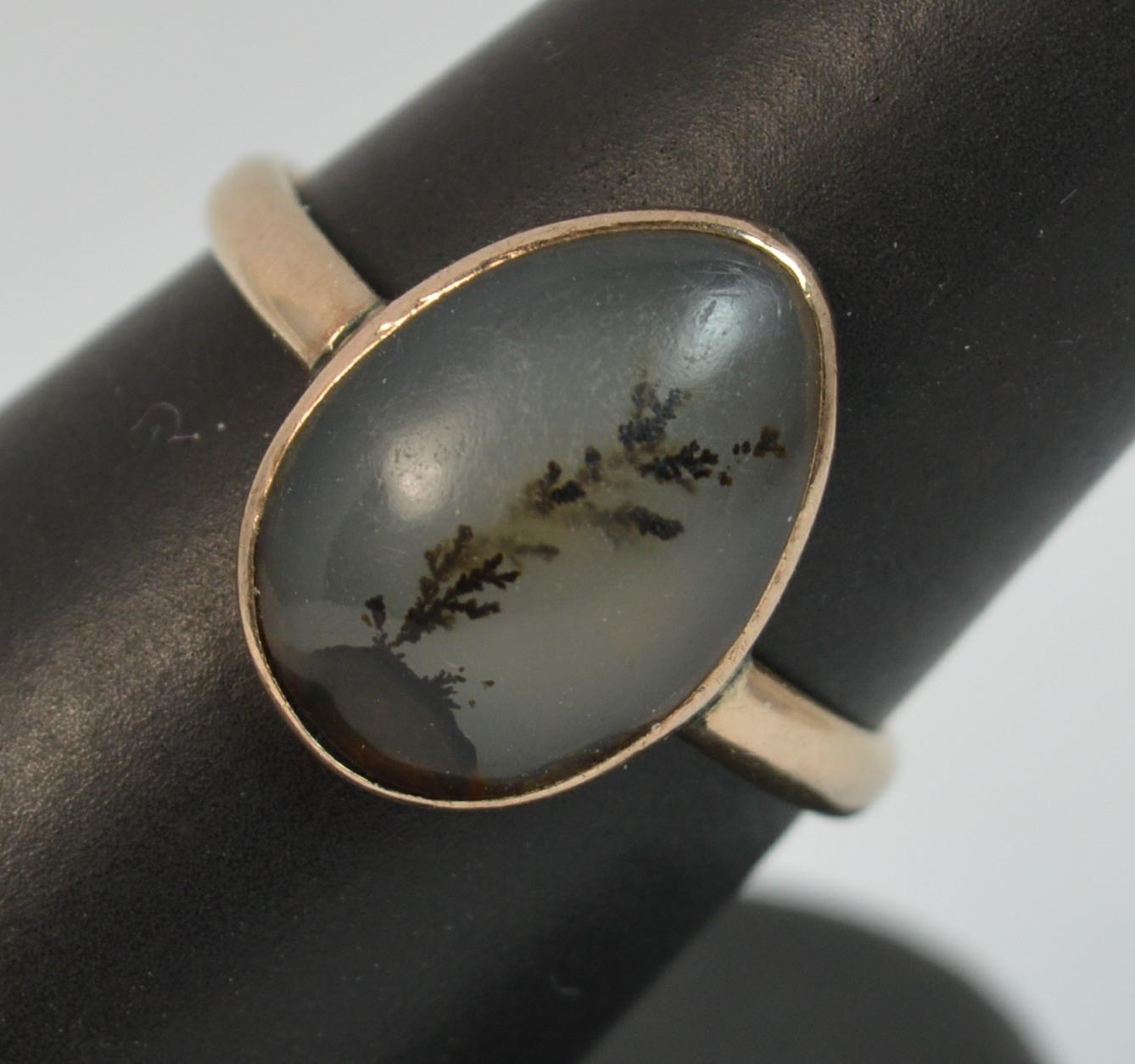 Victorian Dendritic Agate and 9 Carat Rose Gold Solitaire Ring 7