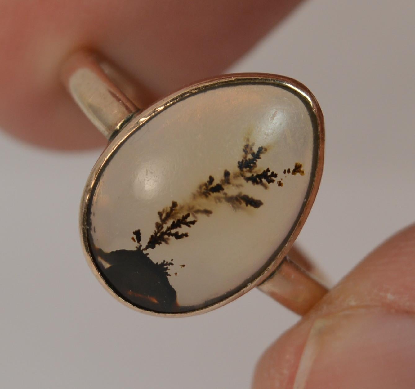 Victorian Dendritic Agate and 9 Carat Rose Gold Solitaire Ring 8