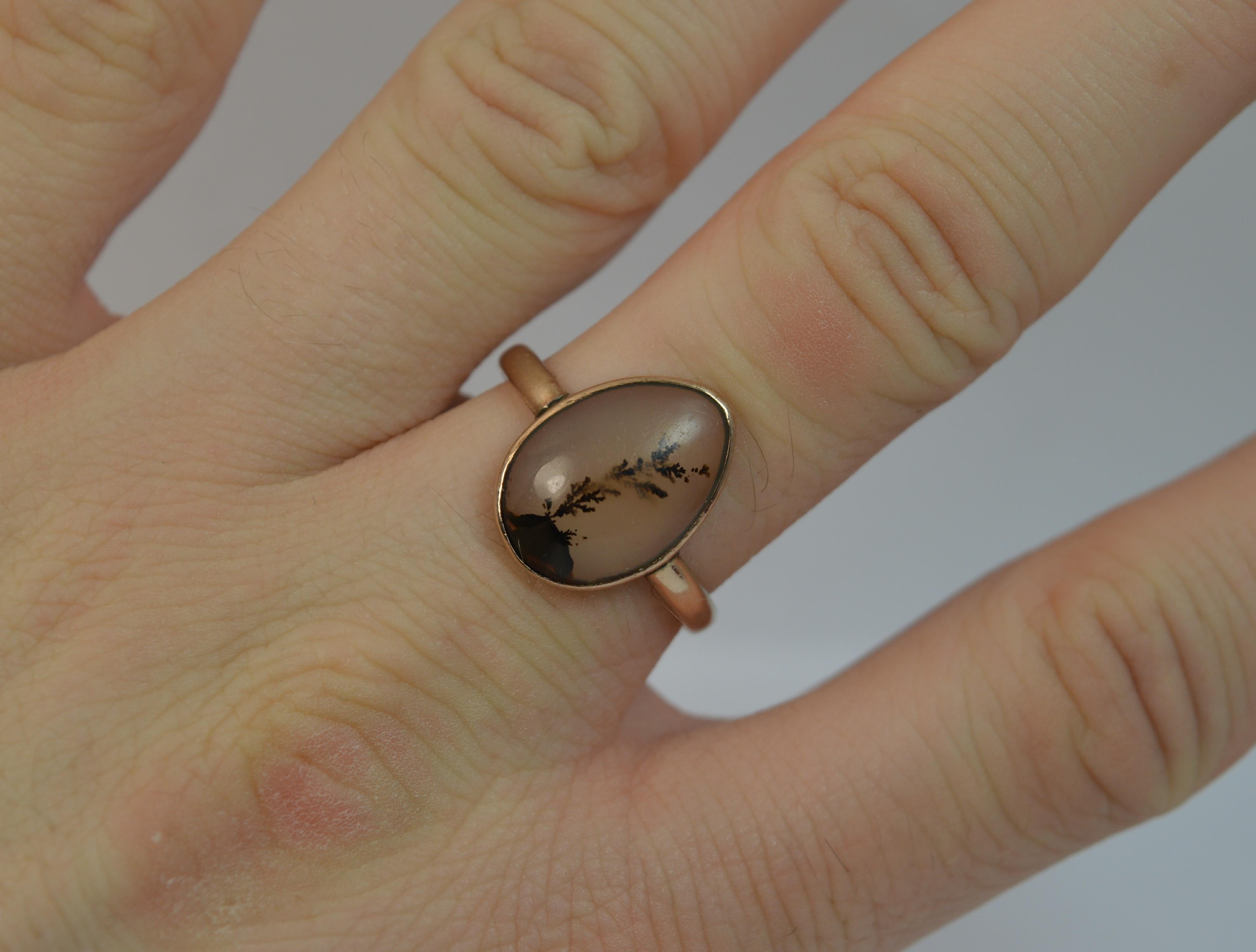 Victorian Dendritic Agate and 9 Carat Rose Gold Solitaire Ring In Excellent Condition In St Helens, GB