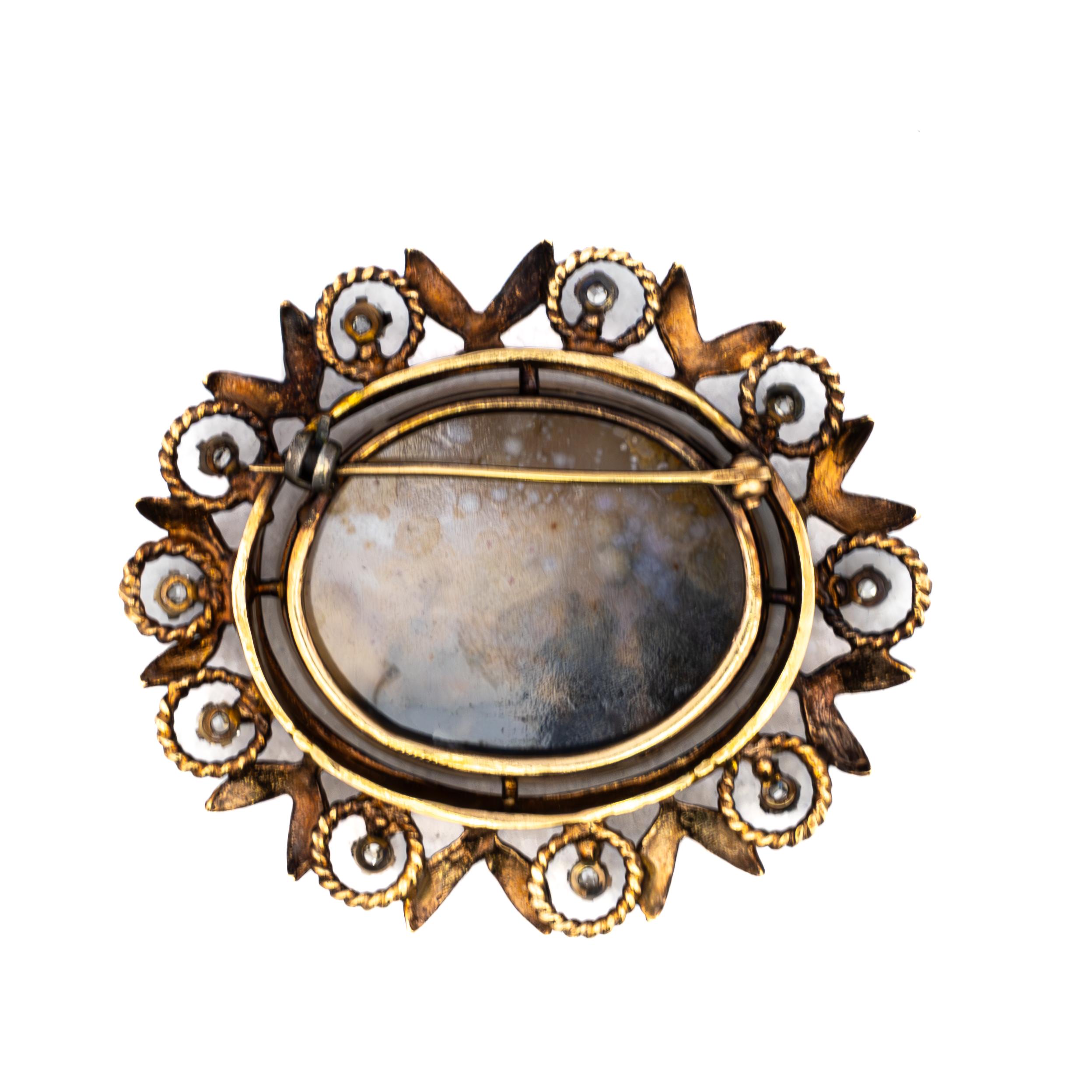 Victorien Broche victorienne en agate dendritique et diamant en vente