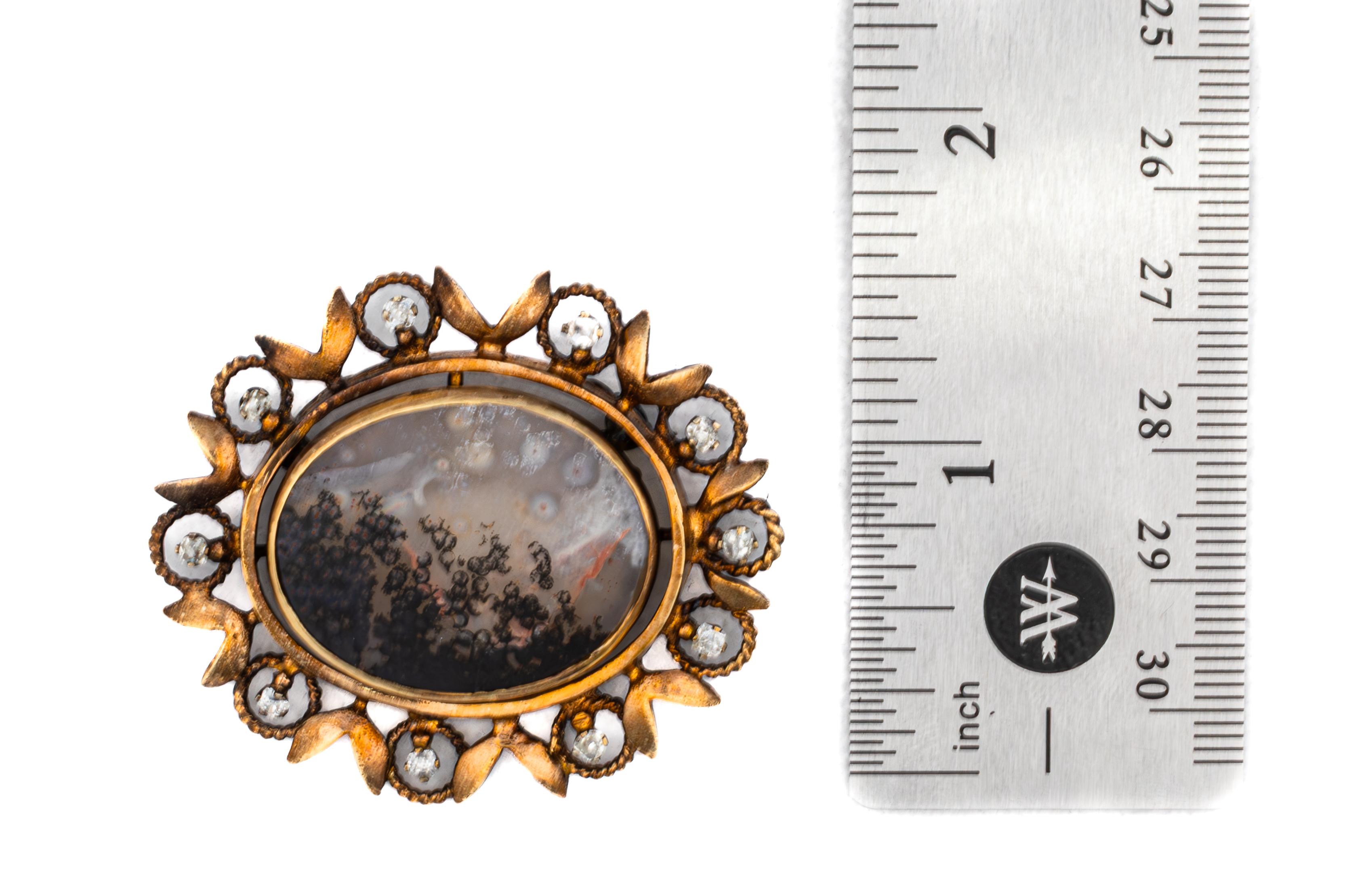 Taille ronde Broche victorienne en agate dendritique et diamant en vente