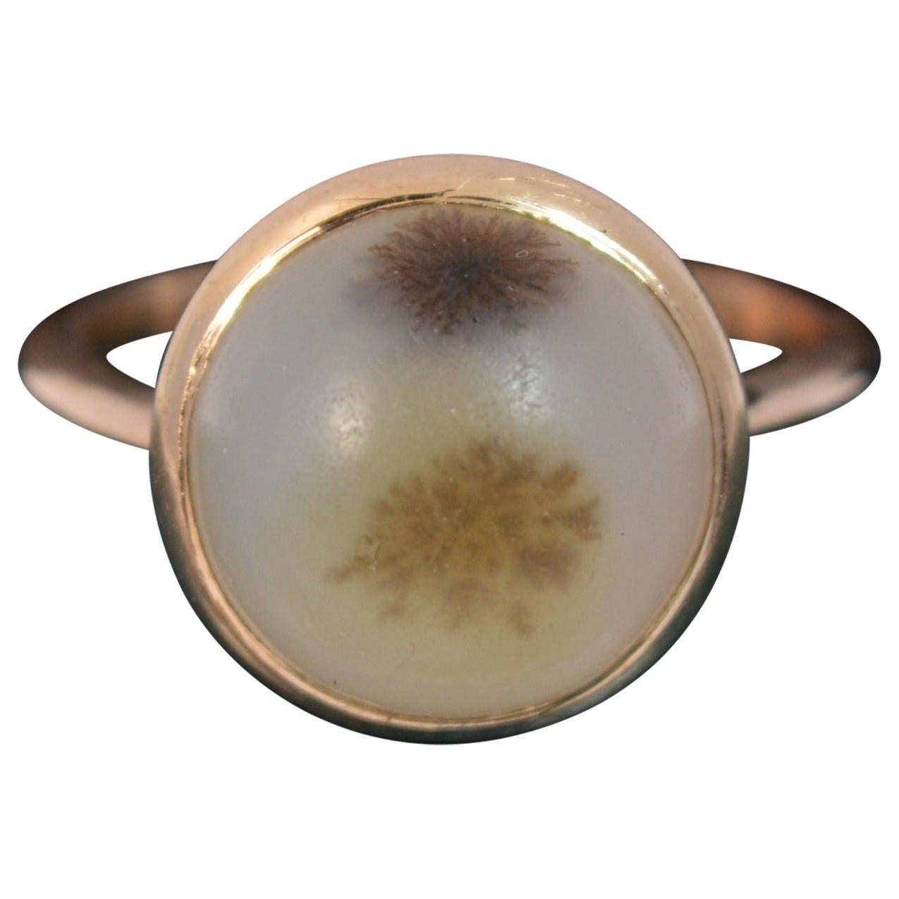 Size UK P  US 7 3/4 VICTORIAN 9ct Gold Dendritic Agate Ring