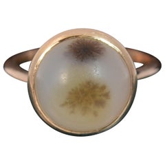 Victorian Dendritic Agate Solitaire 9 Carat Rose Gold Statement Ring