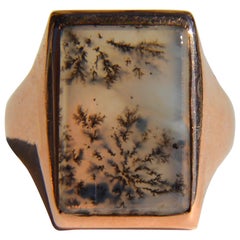 Antique Victorian Dendritic Picture Agate 14 Karat Rose Gold Signet Rectangular Ring