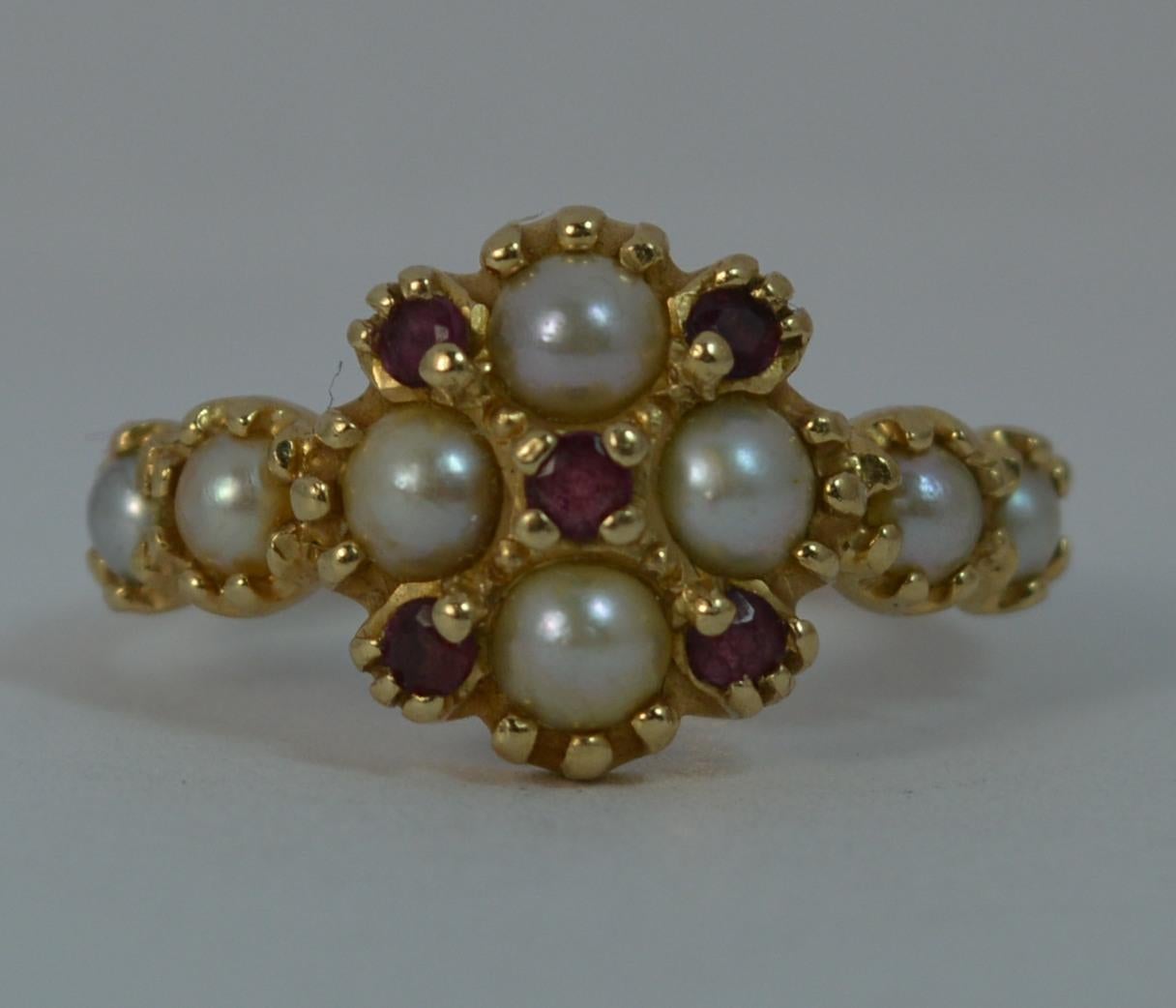 Victorian Design 14 Carat Gold Pearl and Ruby Cluster Ring 6
