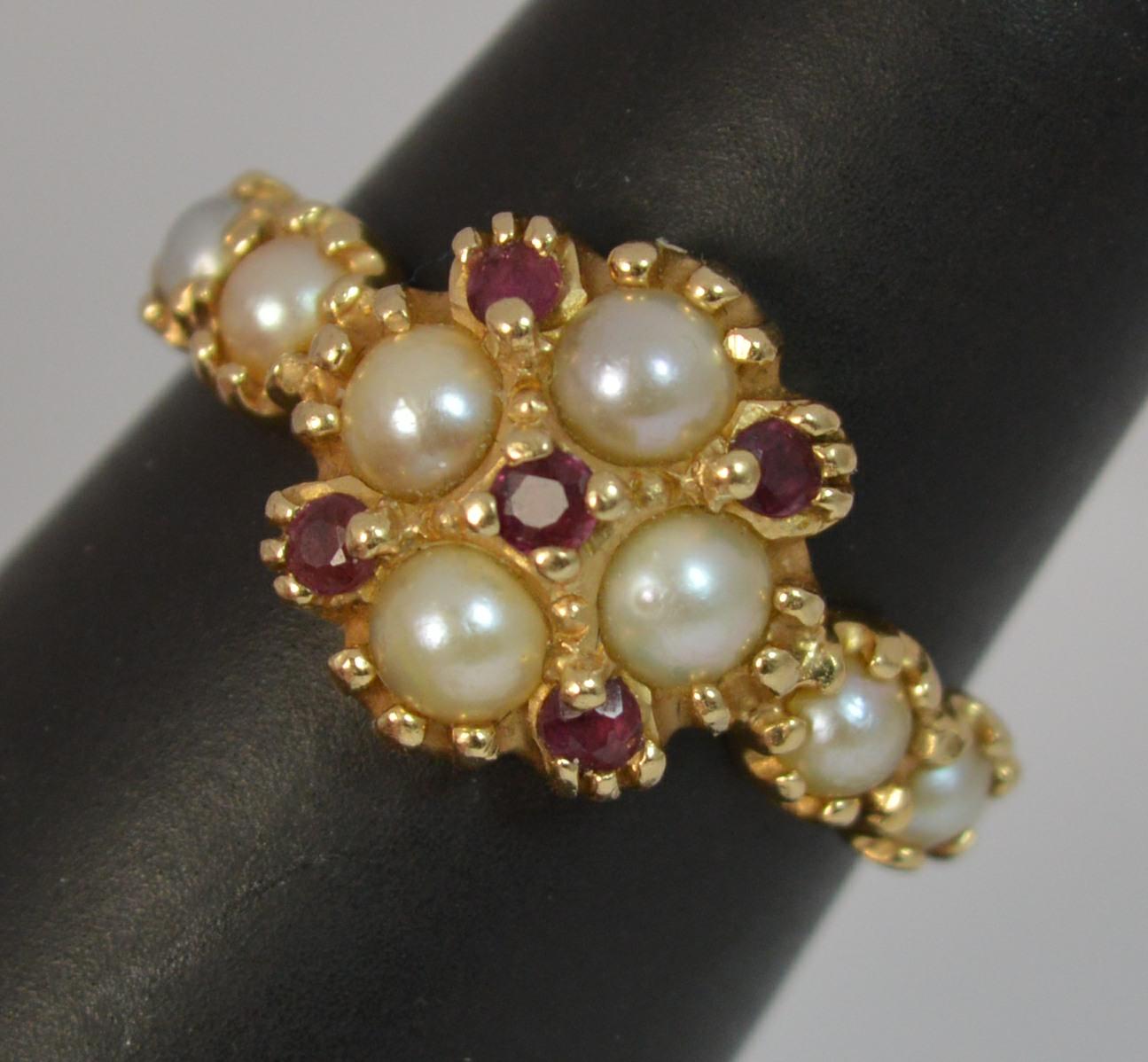 Victorian Design 14 Carat Gold Pearl and Ruby Cluster Ring 7