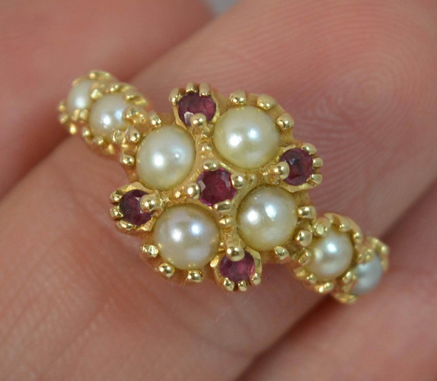 Victorian Design 14 Carat Gold Pearl and Ruby Cluster Ring In Good Condition In St Helens, GB