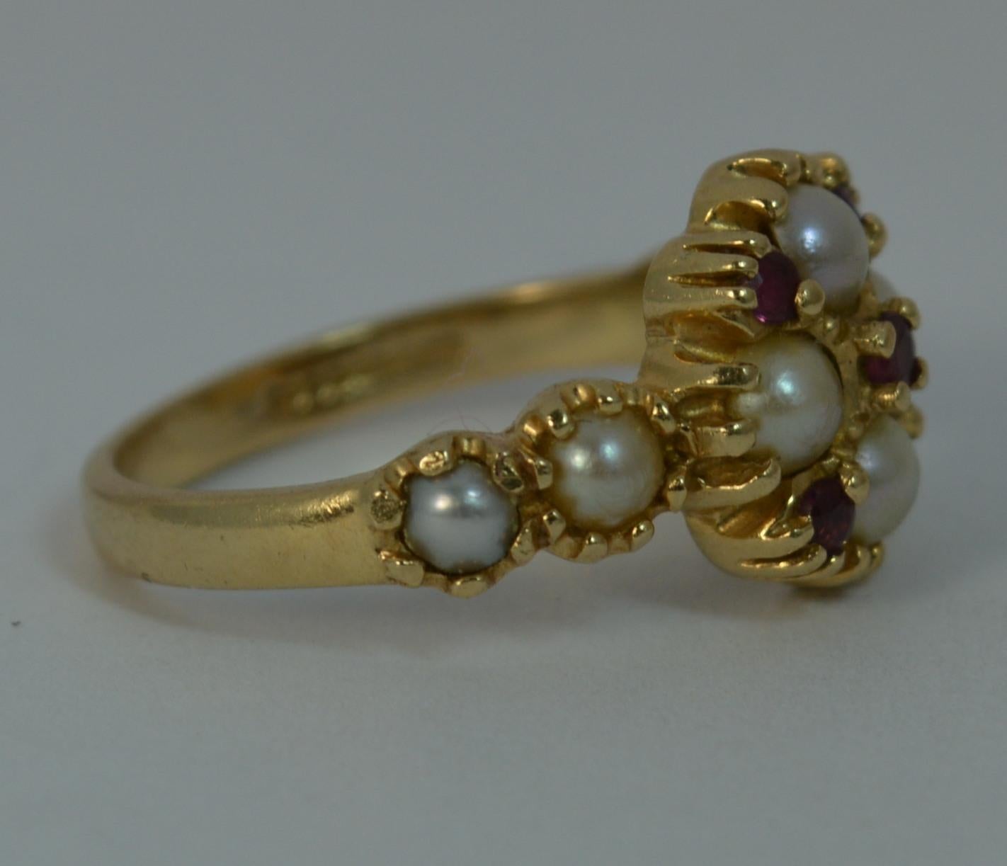 Victorian Design 14 Carat Gold Pearl and Ruby Cluster Ring 4