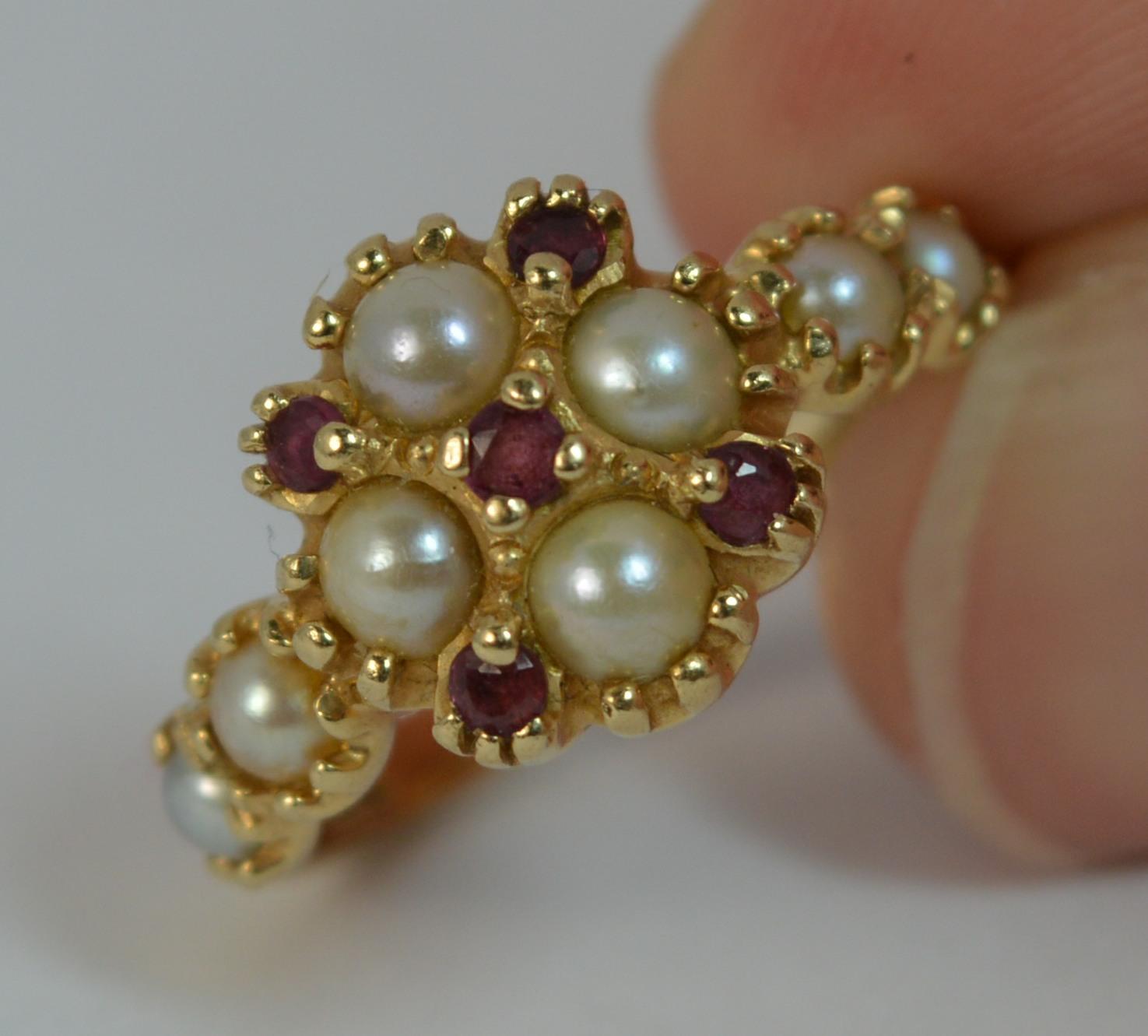 Victorian Design 14 Carat Gold Pearl and Ruby Cluster Ring 5